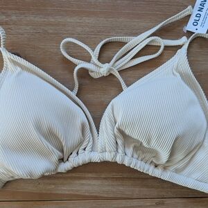 Old Navy Ribbed White Bikini Top, Large (Medium Bottoms Sold Separately) NWOT